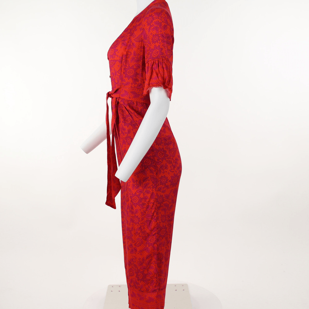 Henna Print Tie Front Jumpsuit