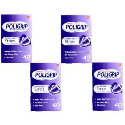 4 Pack Super Poligrip Comfort Seal Denture Adhesive Strips 160 Strips