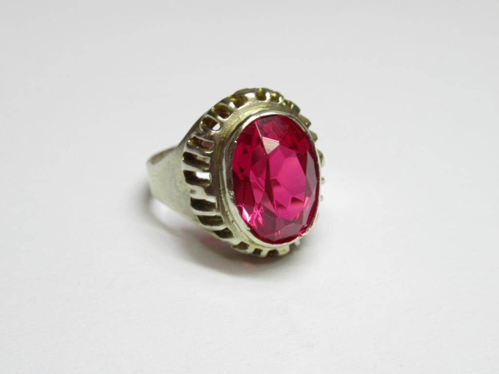 Unique Vintage Soviet Ring Ruby Russian Gilt Ster… - image 1