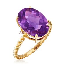 Natural Amethyst Gemstone with Gold Plated 925 Sterling Silver Women's Ring 3699