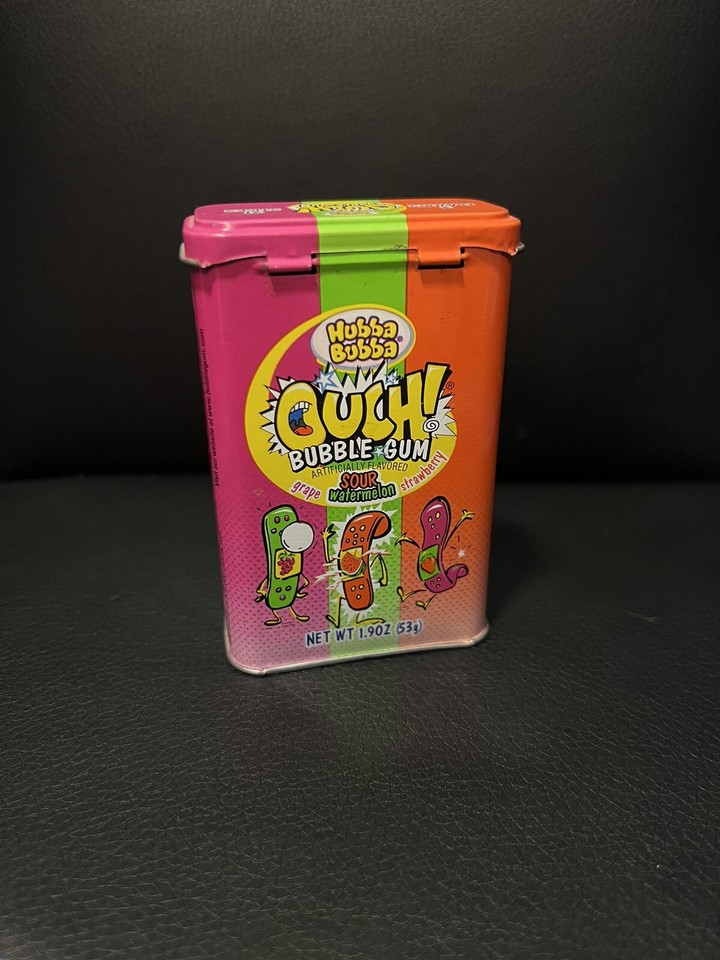 Vintage HUBBA BUBBA Ouch! Bubble Gum Tin Sour Watermelon Amurol Rare