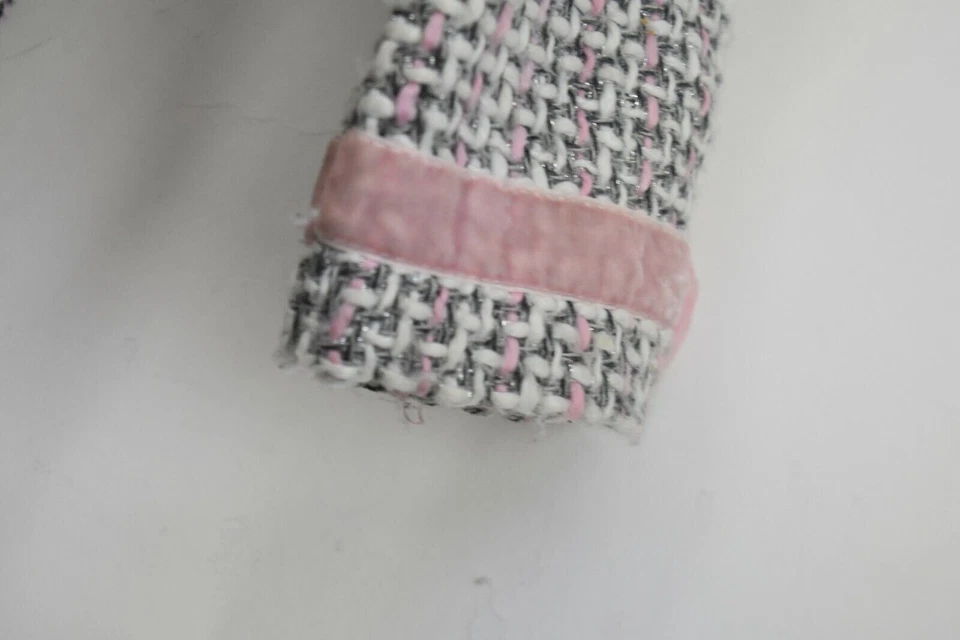 Cárdigan de piel manga larga frente abierto rosa y gris Blueberi Boulevard para niños pequeños 2T Foto 4 de 4