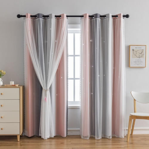 Star Girl and Kids Curtains for Bedroom Rainbow Ombre Double Layer Cute Shot ...