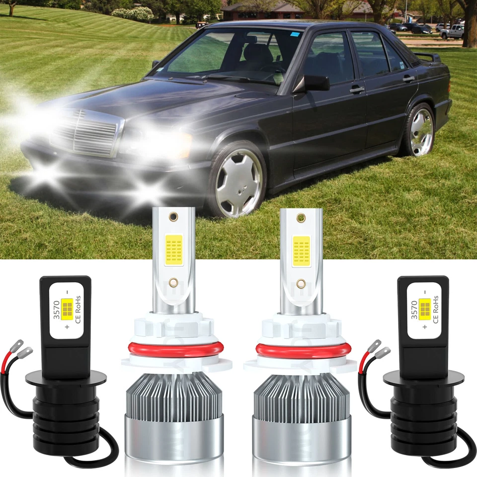4x Faros LED de haz alto bajo bombillas antiniebla para Mercedes-Benz 190E 1987-1993 Foto 2 de 4