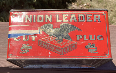 Antique UNION LEADER Cut Plug Smoke and Chew Tobacco TIN