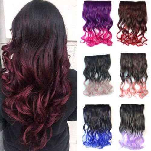 Ombre Long Wave Hairpieces 5 Clips in Wig Pads Colorful Extension  Girls - Bild 1 von 25