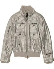 Fay Womens Bomber Jacket Uk 14 Large Silver Synthetic Bl04