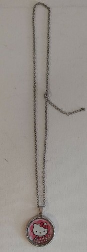 Vintage HELLO KITTY Pink Pendent Silver Tone Necklace 8" Sanrio - Picture 6 of 6