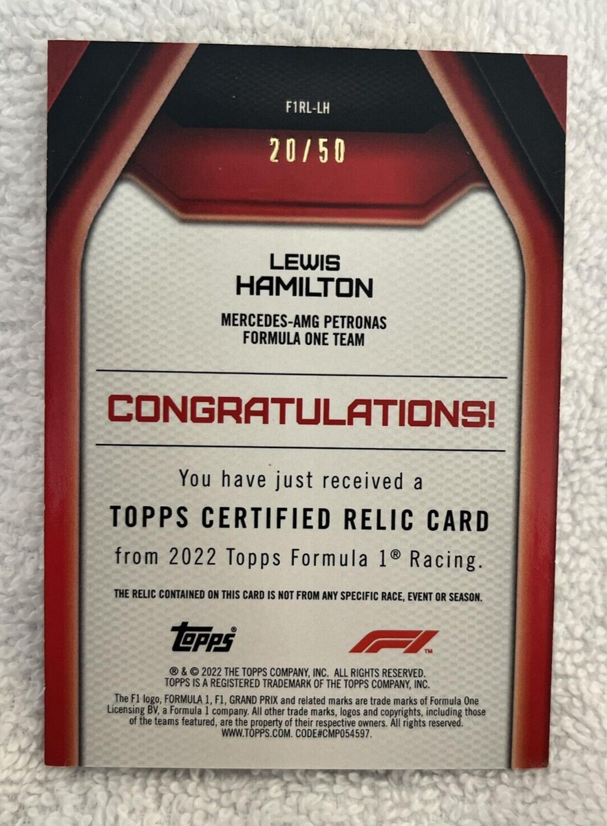 2022 Topps Formula 1 F1 Lewis Hamilton Gold Patch Relic #20 2022 Topps Formula 1 F1 Lewis Hamilton Gold Patch Relic #20