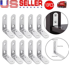Lot L-Shaped Bracket Corner Brace Silver Stainless Steel Right Angle w/ Screws 