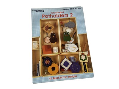Leisure Arts Crocheted Potholders 2 Crochet Pattern Booklet Frog Owl Mushroom