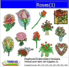 Embroidery Design Set - Roses(1) - 14 Designs - 9 Formats - USB Stick