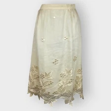 Vintage Cottagecore Fairy Skirt | 8 | Ivory Organza Overlay Floral Whimsical
