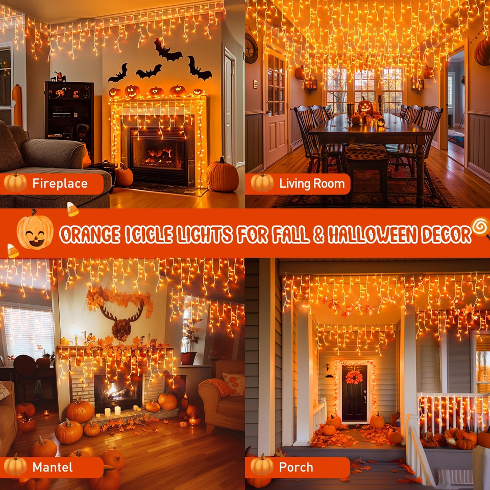 800 LED Orange Icicle Lights for Outside, Orange Halloween Icicle Lights Outdoor eBay