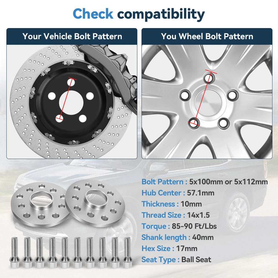 4 Pcs 10mm 5x100 or 5x112 Hub Centric Wheel Spacers 14x1.5 For Volkswagen Audi - Image 2 of 4