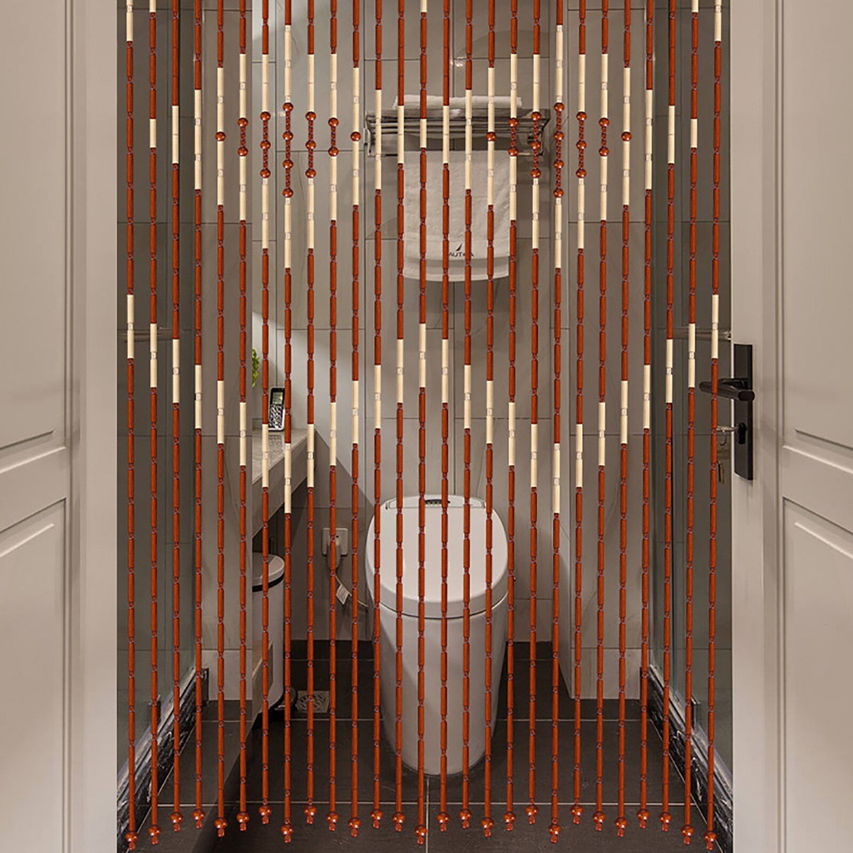 Natural Wood and Bamboo Beaded Curtain Fly Screen Porch Doorway For Bath  Bedroom