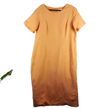 Vintage CHADWICK'S Linen Blend Shift Maxi Dress Woven Orange Casual