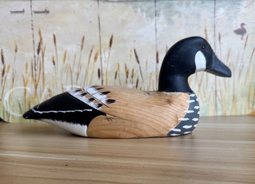 Vintage Hand Carved / Painted Wooden Duck 9 1/2" x 3 1/4" x 4 1/2"