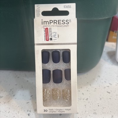 Kiss Impress Press-On Manicure Nails Sealed Short 83656 Wannabe Star BLUE GOLD