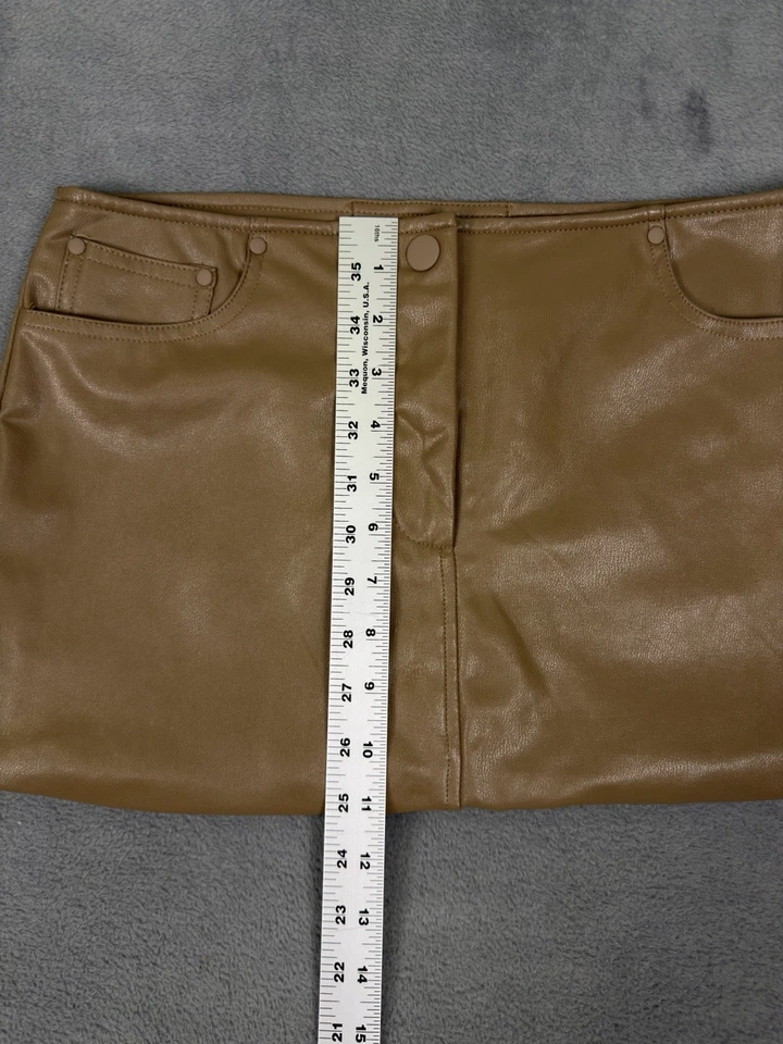 Новый навсегда 21 юбка женщин маленький коричневый искусственной кожи мини короткая кнопка - Изображение 3 из 4