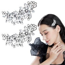 Crystal Flower Rhinestone Bridal Hair Clip Wedding Barrette Hairpins 2 PCS