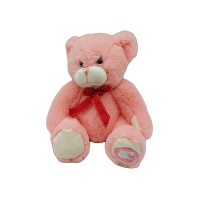 Goffa Pink Grouchy Mad Teddy Bear Plush Stuffed Animal 8'' Sitting Red Bow