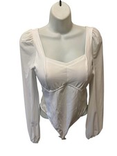 Halara SoftlyZero Airy Sweetheart Neck Bodysuit Contrast Mesh Bishop Sleeve M