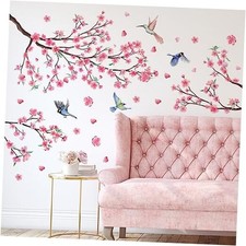 Large Wall Stickers Pink Flowers Tree Branch Birds Floral Wall Cherry Blossom