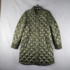 Lucky Brand Jacket Womens Small Green Quilted Down Puffer Long Bomber Coat