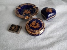 Dose Deckeldose   Aschenbecher Limoges France Galante Scene kobalt blau gold