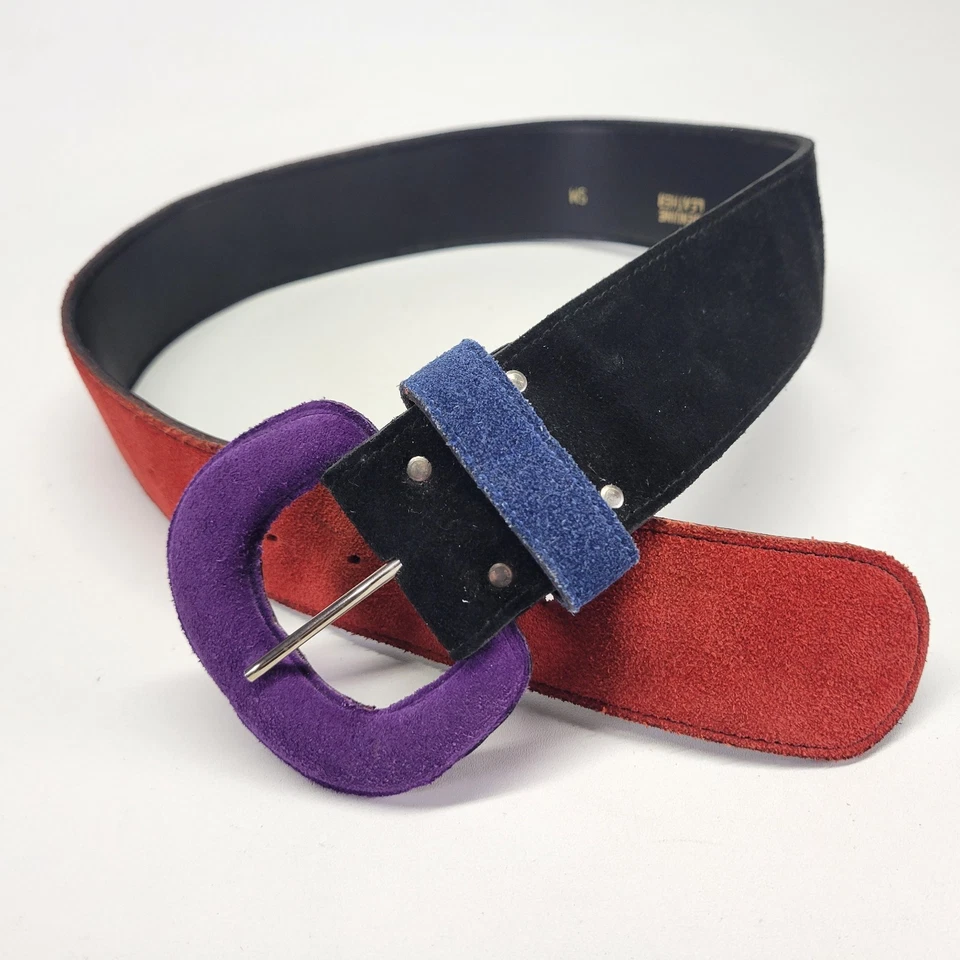 Cinturón Cintura Gamuza Vintage 26 28 S Cuero Rojo Azul Púrpura Negro Años 80 8006 Foto 3 de 4