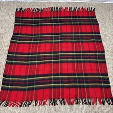 St Mary's Vintage Red Tartan Plaid Throw Stadium Blanket Fringe Trim Made in USA