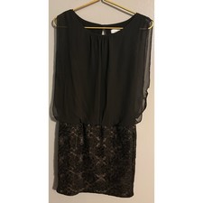 Calvin Klein Black Sequin Lace Chiffon Blouson Cocktail Dress Size 6 CD5B1879