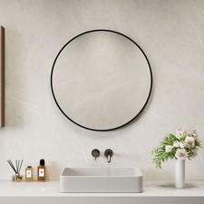 Neo Black Round Metal Frame Wall Mirror Float Glass HD Reflection