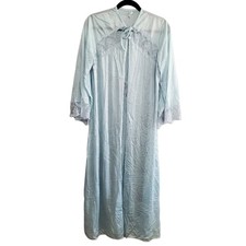 Vintage Blue Lingerie Peignoir Sheer Lace Hollywood Regency Maxi Robe Size M