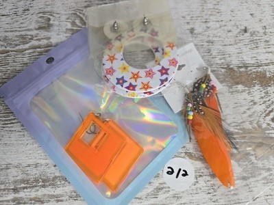 3 Pair Retro Statement Earrings Lot Colorful 80s 90s Acrylic Hoop Dangle #212