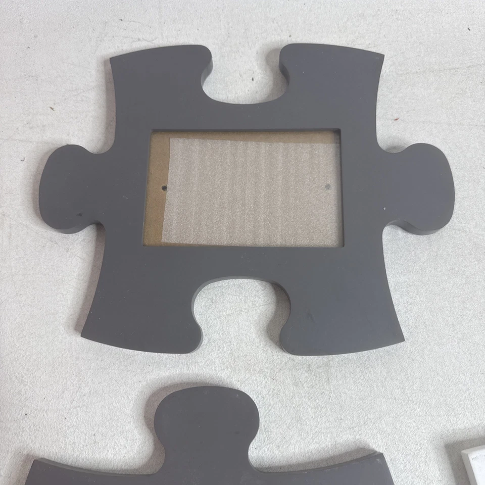 Autismo - LOTE de 4 piezas de rompecabezas 3 marcos de fotos blanco/gris entrelazado decoración de pared Foto 2 de 4