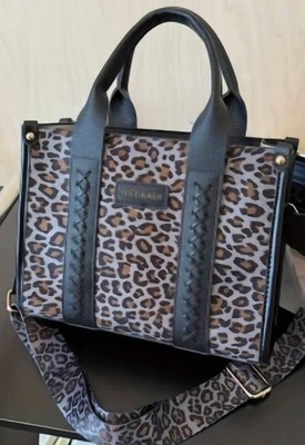 Leopard Print Satchel Top Handle Zip Adjustable Detachable Strap Gold Hardware