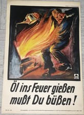 Historisches Plakat UVIB Öl ins Feuer – Unfallverhütung 1930er – Grafik BORG
