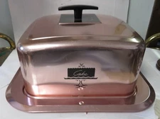 Vintage MCM West Bend Cake Carrier Aluminum Copper Rose Gold Tone Square Storage