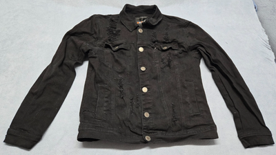 Women's M Black Copper Rivet Denim, Jean Jacket, Distressed Punk