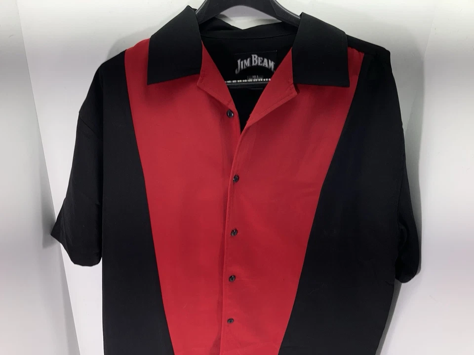 Jim Beam Cabana Bowling Shirt Men Large Red Black Button Short Sleeve Polyester - Image 2 of 4