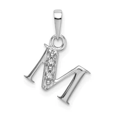 14k White Gold Rhodium-plated Diamond Letter M Initial Pendant Gift for Her
