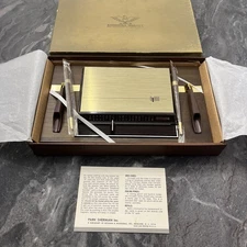 Vintage American Walnut Desk Accessories Pen Set Park Sherman Rolodex With Box