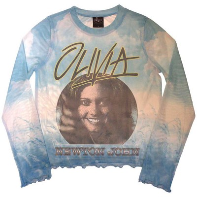 Olivia Newton John Circle Photo Long Sleeve Mesh Crop Top