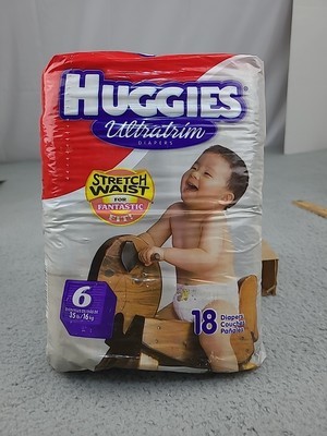Vintage Huggies Ultratrim Diapers  RARE 18 Ct Sealed HTF Size 6