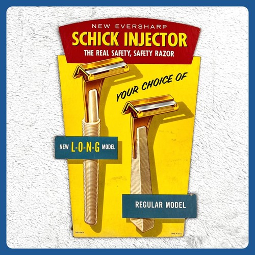 1950s Schick Injector Razor Display Sign 14" Cardboard Advertising