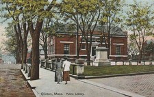 Clinton Mass. Library. Ladies in Period Fashion. Holden Memorial.c.1910 postcard