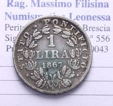 NL* STATO PONTIFICIO PAPA PIO IX 1 LIRA ARGENTO 1867 XXI zecca Roma