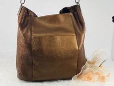 Brighton Copper Pebbled Hobo Braided Strap Shoulder Bag Purse Silver Hardware